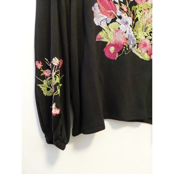 I.N.C Womens Floral  Embroidered Knit Sweater Black 1X NWT - Picture 3 of 8
